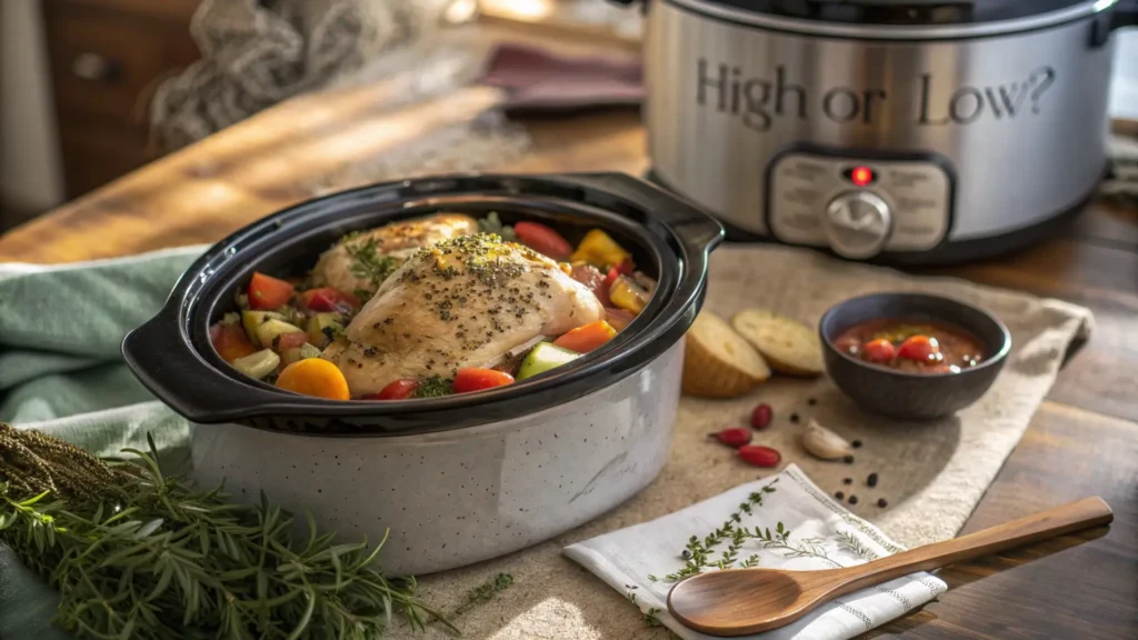 Is it better to cook chicken on high or low in the crockpot